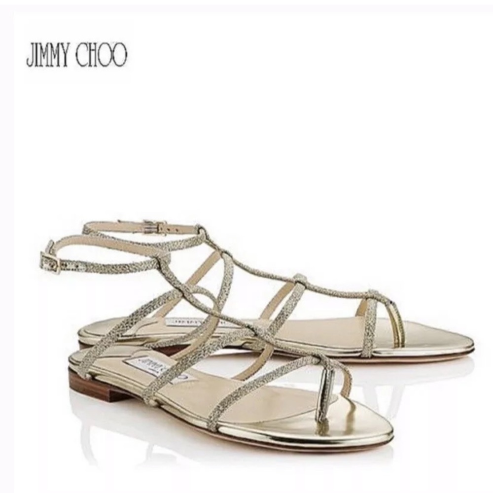 Jimmy Choo Doodle Sandal Gold Glitter Gladiator 37